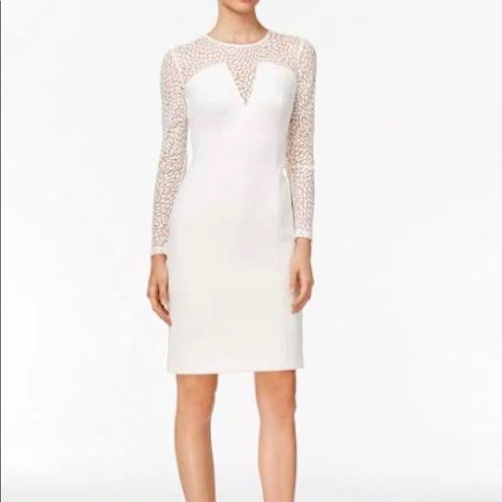 CK Size 2 white Illusion neckline scuba sheath